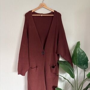 Free People Long Brown Ribbed Cardigan
